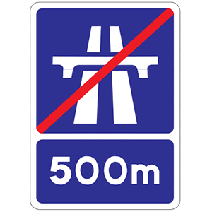 Motorway ends 500m ahead