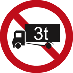 No entry for large vehicles (by reference to weight)