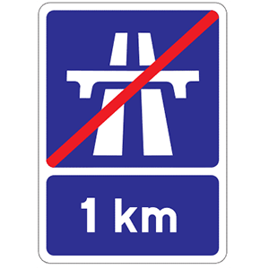 The motorway ends 1km ahead